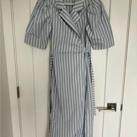Ganni | Dresses | Ganni Striped Blue Red White Cotton Wrap Dress Sz Eu34 |  Poshmark